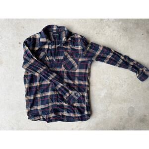 Banana Republic Flannel Shirt - Navy/Red/Brown Plaid - L Tall